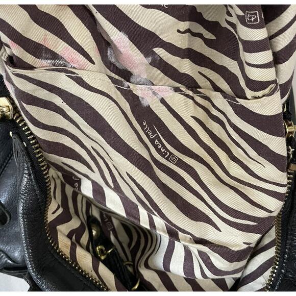 Linea Pelle Black Leather Front Zippers Luxury Gold Hardware Purse Bag READ - Picture 13 of 16